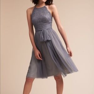 BHLDN Grey Lace Halter Tea-Length Dress
